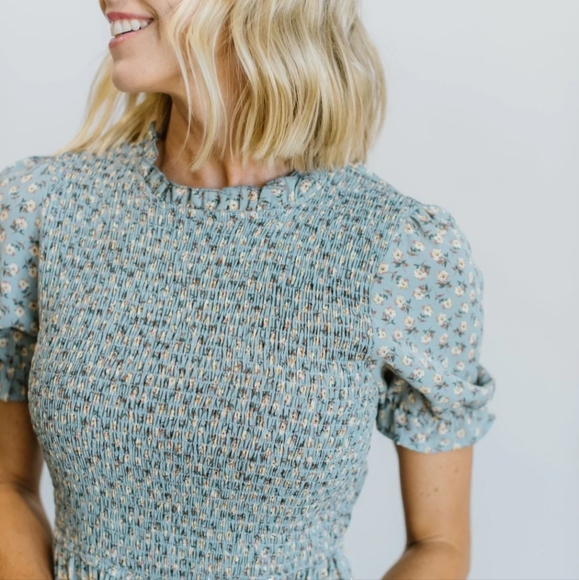 NWT Baltic Born Blue Floral Smocked Bodice Dress | S - Picture 8 of 11